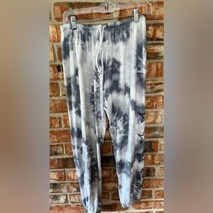 PINK Victoria's Secret tie dye Gray and White Joggers with star detail